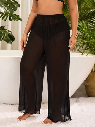 Swim Lushoire بنطال أسود شفاف و أنيق لتغطية الملابس علي الشاطئ للسيدات البدينات