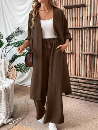طقم حريمي قطعتين Tall بدلة سيدات مكونة من جاكيت وبنطال واسع ذو فتحات الساق مناسبة لجميع الفصول, بتصميم كاجوال فضفاض وأكمام طويلة
