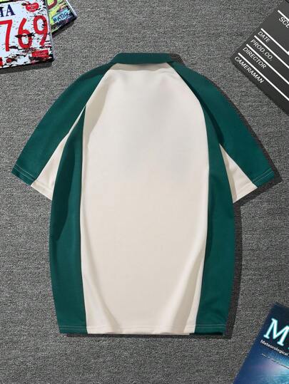 Manfinity Sporsity قميص بولو رجالي واسع بأكمام راجلان مطبوع عليه حرف