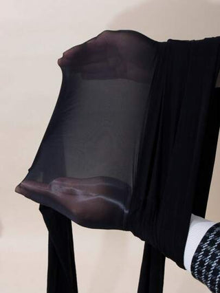 زوج من جوارب طويلة بتصميم شريط مرن ولمعان، جوارب نسائية سوداء معتمة عالية اللمعان
