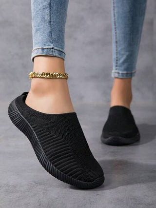 حذاء نسائي كاجوال بناعم للارتداء اليومي، سهل الارتداء، من النسيج القابل للتنفس، باللون الأسود، خفيف الوزن ومريح