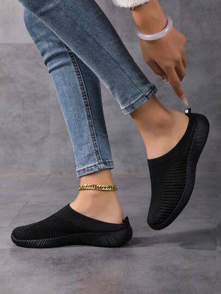 حذاء نسائي كاجوال بناعم للارتداء اليومي، سهل الارتداء، من النسيج القابل للتنفس، باللون الأسود، خفيف الوزن ومريح