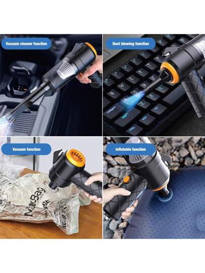 6 في 1 مكنسة كهربائية، 7.4 فولت عالية الطاقة، مكنسة كهربائية عالية الشفط، بوظائف طارئة: شفرة لقطع حزام المقعد، مخروط حاد لتحطيم النوافذ؛ بطارية ليثيوم قابلة للشحن عمر بطارية فائق للاستخدام المحمول، ضروري للعطلات والصيف والسفر،مكانس كهربائية لتجميع الغبار