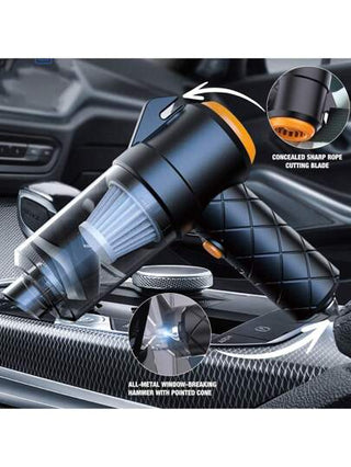 6 في 1 مكنسة كهربائية، 7.4 فولت عالية الطاقة، مكنسة كهربائية عالية الشفط، بوظائف طارئة: شفرة لقطع حزام المقعد، مخروط حاد لتحطيم النوافذ؛ بطارية ليثيوم قابلة للشحن عمر بطارية فائق للاستخدام المحمول، ضروري للعطلات والصيف والسفر،مكانس كهربائية لتجميع الغبار