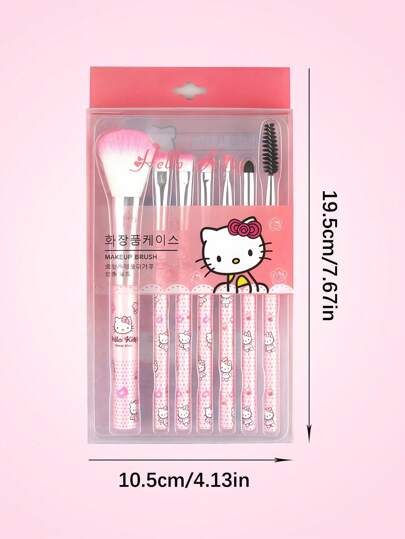 Sanrio طقم فرش مكياج هيلو كيتي 7 قطع من سانريو، فرش مكياج هيلو كيتي محمولة ذات شعيرات ناعمة