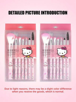 Sanrio طقم فرش مكياج هيلو كيتي 7 قطع من سانريو، فرش مكياج هيلو كيتي محمولة ذات شعيرات ناعمة