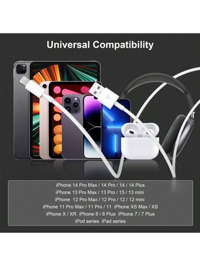 1/ 3 قطع كبل شحن سريع 20 واط بطول 100 سم/3.3 قدم، لنقل بيانات عالي السرعة متوافق مع أجهزة آيفون 14 و13 و12 و11 وXS و XR و8 و7 و6، آيباد