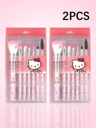 Sanrio طقم فرش مكياج هيلو كيتي 7 قطع من سانريو، فرش مكياج هيلو كيتي محمولة ذات شعيرات ناعمة