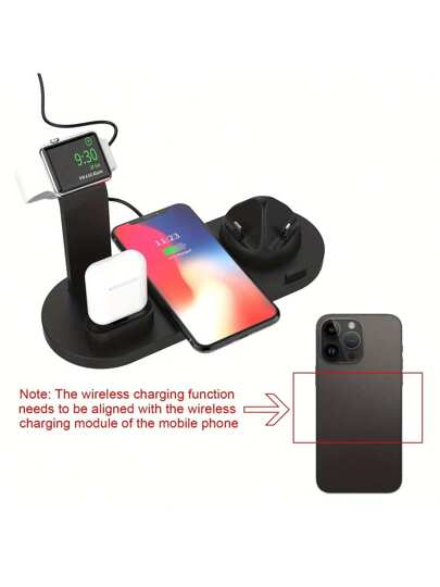جهاز شحن لاسلكي متعدد الوظائف بقوة 15 واط، 4 في 1 متوافق مع iPhone/ساعة أبل//، مناسب للهاتف/الساعة/سماعات الأذن