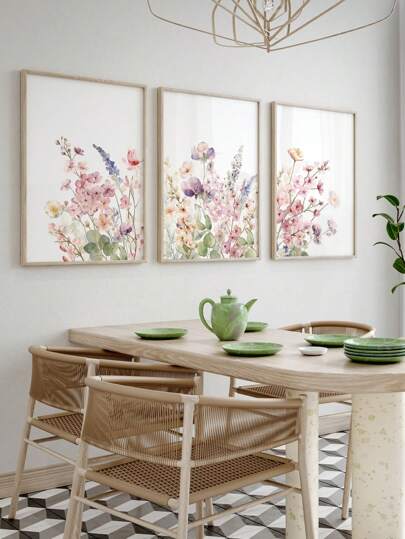 3 قطع لوحات جدارية معلقة على قماش، ملصقات زهرية نباتية، أعمال فنية جدارية جميلة ديكورية، طباعات جدارية جمالية لتزيين الحائط في غرفة المعيشة، طبعات حائط للربيع بدون إطار