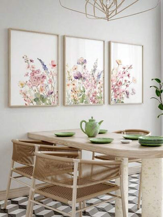 3 قطع لوحات جدارية معلقة على قماش، ملصقات زهرية نباتية، أعمال فنية جدارية جميلة ديكورية، طباعات جدارية جمالية لتزيين الحائط في غرفة المعيشة، طبعات حائط للربيع بدون إطار