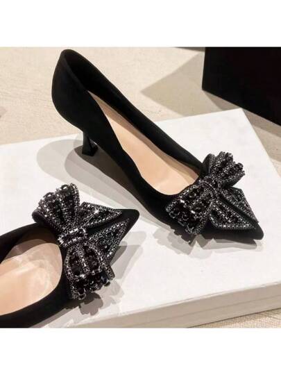 زوج من كليبسات الحذاء المرصعة بالكريستال ذات العقدة السوداء، تزيينات للأحذية قابلة للفصل والتركيب، أناقة وأناقة فخمة للأحذية ذات الكعب العالي والمسطحة وأحذية كاجوال