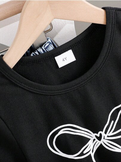 مجموعة تشكيلة تي شيرت كاجوال بطبعة الفراشات وبنطلون واسع الساق مزين بزخرفة ثلاثية الأبعاد بالفراشات للبنات في فصل الصيف