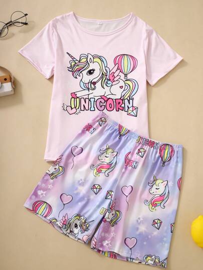 بيجاما مجموعتان من البيجاما المزينة برسوم كرتونية للفتيات المراهقات