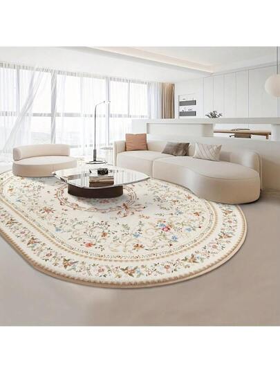 حصيرة أنيقة ملونة بالورود البارزة على الخامة الحريرية الفاخرة ، ناعمة ، قابلة للغسيل ، مانعة للانزلاق مناسبة لديكور الغرف المعيشة أو النوم أو المكتب ، بتصميم مستطيل مصنوعة من البوليستر بخامة فنية راقية منقوشة، سجاد ديكور غرفة المعيشة