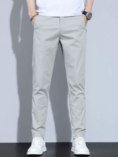 بنطلون رجالي كاجوال بلون أحادي، طراز بسيط للحياة اليومية