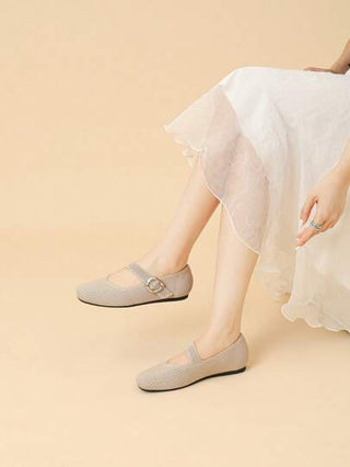 حذاء باليه ماري جين للأميرات، للنساء بتصميم مربع للأصبع، بلون واحد بحزام وإبزيم، ذو قاعدة ناعمة، أحذية كاجوال