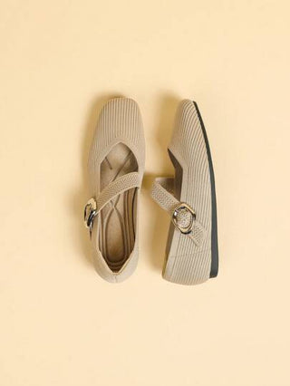 حذاء باليه ماري جين للأميرات، للنساء بتصميم مربع للأصبع، بلون واحد بحزام وإبزيم، ذو قاعدة ناعمة، أحذية كاجوال