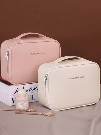 1 حقيبة مكياج متعددة الطبقات سعة كبيرة، من جلد البولي يوريثان مقاوم للماء، مغلقة بسحاب، محمولة باليد، مناسبة للمنزل والسفر، اكسسوارات ضرورات منظم سفر طقم مكياج ،هدايا، تخزين الأظافر