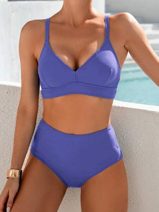 طقم تانكيني حريمي Swim Chiccia بيكيني ذو لون أحادي مع حمالة خفيفة والجزء السفلي مرتفع الخصر