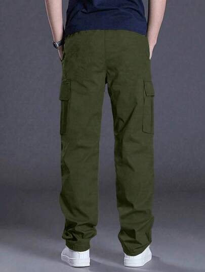 1 قطعة بنطال كارجو أحادي اللون متعدد الجيوب للرجال ، بنطال كاجوال صيفي للأجازات ، للتجوال ، للرياضة ، للخارج ، للياقة البدنية ، فضفاض ذو ساق مستقيمة