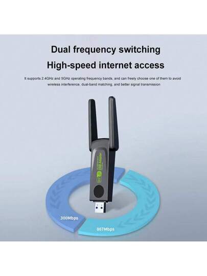 محول واي فاي USB3.0 بمعدل 1300 ميجابت في الثانية من VAORLO مزدوج الفرقة 2.4 جيجا هرتز 5 جيجا هرتز بدون سائق واي فاي دونغل هوائي بطاقة شبكة Ethernet USB متلقي إشارة قوية عالية السرعة ، يو اس بي لاسلكي للكمبيوتر ويندوز 10/11 سهل التركيب والتشغيل