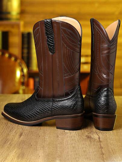 Mioeert بوت كاوبوي للرجال ذات الحذاء الكاوبوي مع أصابع مربعة يتم ارتداؤها بشكل يدوي