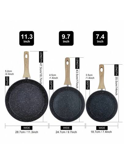 ABKOK طقم أواني الطهي عدد 1 أو 3 قطع، ذات أسطح غير لاصقة وقاع سميك ومقابض خشبية، سهلة التنظيف، مناسبة لمختلف المواقد والطهي المطبخي