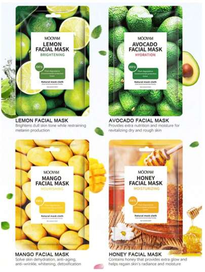 مويام 8قطع قناع فاكهة مبيض ومرطب، سلسلة الفواكه الطازجة ، قناع الفراولة والزبدة والمانجو والجوز الهند والطماطم والليمون والقهوة والعسل ، مرطب ومفرش، مضاد للشيخوخة مبيض ومسكن، صيغة القناع الكورية للرجال والنساء ، العناية بالبشرة والبشرة الوجه، هدية...