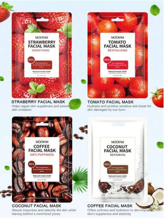 مويام 8قطع قناع فاكهة مبيض ومرطب، سلسلة الفواكه الطازجة ، قناع الفراولة والزبدة والمانجو والجوز الهند والطماطم والليمون والقهوة والعسل ، مرطب ومفرش، مضاد للشيخوخة مبيض ومسكن، صيغة القناع الكورية للرجال والنساء ، العناية بالبشرة والبشرة الوجه، هدية...