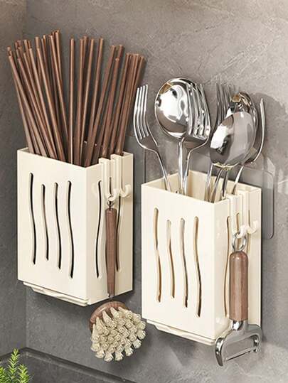 قطعتان رف أدوات المطبخ : معلق على الحائط أو قائم, منظم تخزين أطقم المائدة - قابل للإزالة والتركيب على الحائط والتصميم الرأسي, مناسب للاستخدام المنزلي والمطاعم - من مواد بلاستيكية, رف تخزين المطبخ, تنظيم التخزين المنزلي للثلاجة