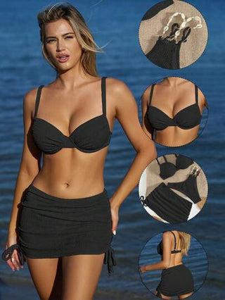 طقم تانكيني حريمي Swim Mod 3 قطع / مجموعة للنساء بدلة سباحة أنيقة ورومانسية مكونة من الجزء العلوي من خزان ذي قصة كشكشة مبطنة تحت السلكي، وجزء سفلي أخدود عالٍ من القماش الصلب