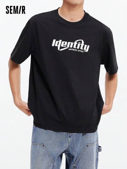 SEMIR تي شيرت للرجال سريع الجفاف ومانع للرطوبة مطبوع بحروف، طراز صيف 2025 بقصة فضفاضة وياقة دائرية عصرية