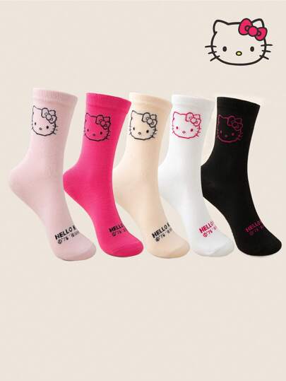 Sanrio سانريو 1/3/5 أزواج جوارب وسط مريحة للغاية مزينة برسوم كيتي التي تتنفس وتمتص الرطوبة وتكافح الروائح الكريهة، مصنوعة من ألياف مرنة عالية الجودة، قصة كاجوال وجذابة