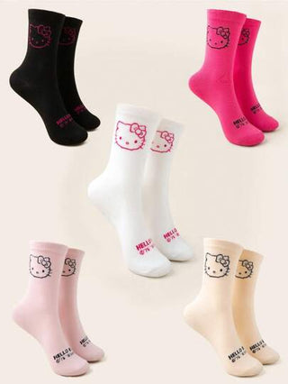 Sanrio سانريو 1/3/5 أزواج جوارب وسط مريحة للغاية مزينة برسوم كيتي التي تتنفس وتمتص الرطوبة وتكافح الروائح الكريهة، مصنوعة من ألياف مرنة عالية الجودة، قصة كاجوال وجذابة