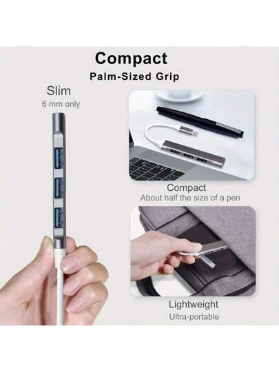 موزع ألومنيوم 4 منافذ يو اس بي سي مع منافذ النوع سي والنوع أ، تصميم مضغوط ل- ،برو، ميني، آي مالك، سيرفس برو، إكس بي إس ، حاسب شخصي - مثالي لأقراص فلاش، أقراص صلبة وأكثر