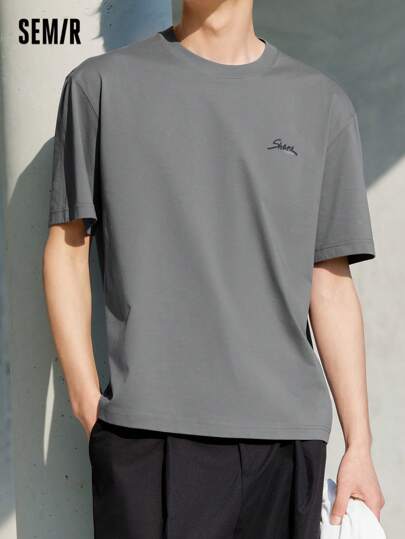SEMIR تي شيرت رجالي قصير الأكمام صيف 2025 جديد، مطبوع بأحرف ملونة، رقبة دائرية، قطن عادي
