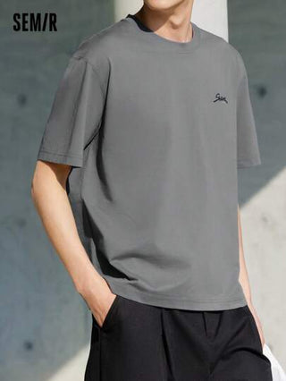 SEMIR تي شيرت رجالي قصير الأكمام صيف 2025 جديد، مطبوع بأحرف ملونة، رقبة دائرية، قطن عادي