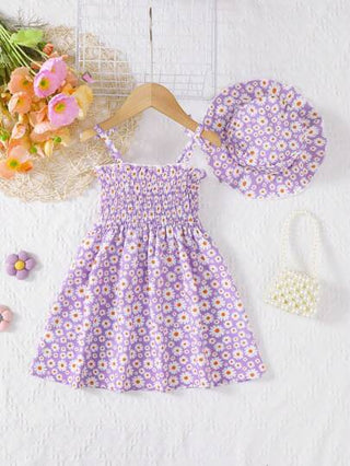 فساتين بيبي MommBaby فستان بفتحة العنق للأطفال الرضع/الصغار من Mommbabay للصيف مع ربطة عقدة، فستان صيفي أنيق بأكمام قصيرة بطبعات زهور متعددة الألوان مع قبعة