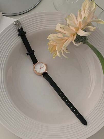 ساعة يد كوارتز إناث 1 قطعة، تصميم بسيط سوار جلد، مريح وقابل للتعديل، متعددة الاستخدامات للارتداء اليومي ، مناسبة كهدية