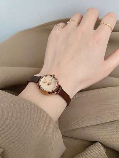 ساعة يد كوارتز إناث 1 قطعة، تصميم بسيط سوار جلد، مريح وقابل للتعديل، متعددة الاستخدامات للارتداء اليومي ، مناسبة كهدية