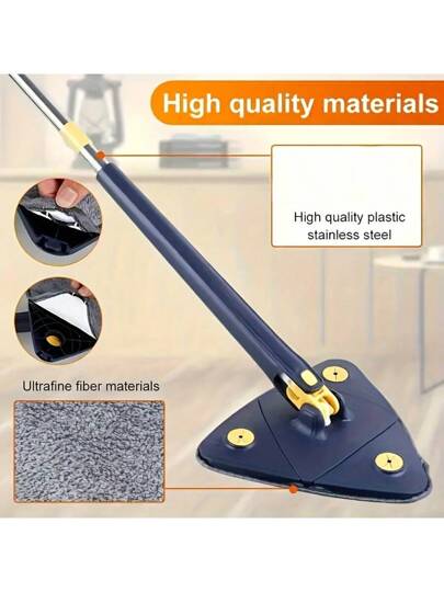 مسح مثلث الدوران 360 درجة بمقبض طويل - غسيل بدون استخدام اليدين، الاستخدام المزدوج للأرضيات الرطبة والجافة، الحوائط والأسقف والزجاج - من الفولاذ المقاوم للصدأ/البلاستيك، مثالي للمطبخ والحمام وغرفة المعيشة، ممسحات تنظيف الأرضيات