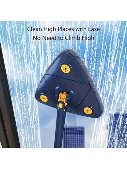 مسح مثلث الدوران 360 درجة بمقبض طويل - غسيل بدون استخدام اليدين، الاستخدام المزدوج للأرضيات الرطبة والجافة، الحوائط والأسقف والزجاج - من الفولاذ المقاوم للصدأ/البلاستيك، مثالي للمطبخ والحمام وغرفة المعيشة، ممسحات تنظيف الأرضيات