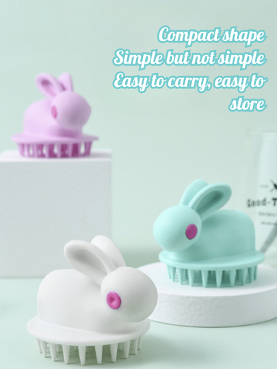 فرشاة ترطيب الشعر وتدليك فروة الرأس من سيليكون بتصميم أرنب جميل، منظفة لفروة الرأس ومريحة وآمنة