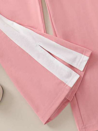 تيشيرتات بناتي قطعتان بنتات بدلة مرتخية وردية مع بدلة قصيرة كم أبيض وقميص وربطة عنق وبنطال قطعتين برتقالي وأبيض مناسب للربيع/الصيف اليومي ، الرياضة ، الراحة ، التسوق والإجازات