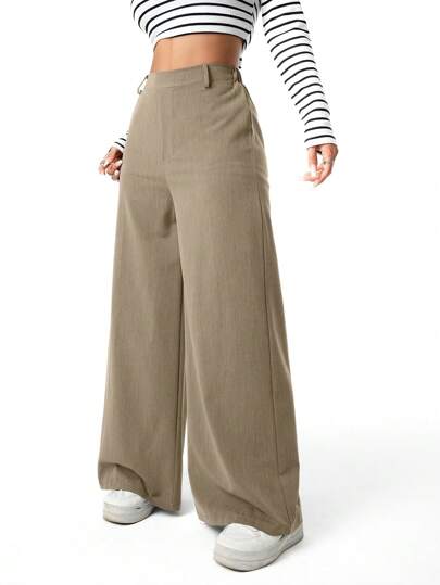 SHEIN Streecool Kids بنطلون فضفاض واسع الساق أنيق للمراهقات