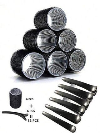 مجموعة من 6 حلقات شعر بقطر 3.5 سم + مجموعة من 6 مشابك الشعر ، لاصقة ذاتية الالتصاق غير محتاجة للحرارة ، مناسبة للاستخدام اليومي، شعر قصير، و الحواجب لإنشاء تموجات كبيرة و مجعدة دون حرارة