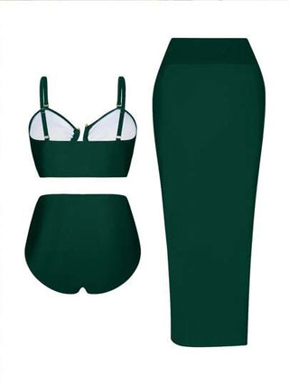 Swim Oasis طقم نسائي كبير الحجم 3 قطع من أوازيس: ملابس علوية أسود عالي الجودة بدون أحزمة مع أحزمة قابلة للإزالة، وبنطلون عالي الخصر مزين بالذهبي، مع وشاح أسود من الشبك، مناسب لارتداء في صيف شواطئ المنتجعات