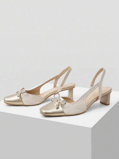 MOTF PREMIUM أحذية كعب مزينة بفيونكة ذات أصابع مربعة