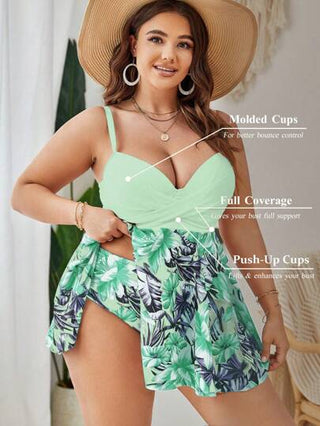 Swim Lushoire بدلة سباحة بكاميسول مبطن 2 قطعة للنساء من المقاسات الكبيرة، رسمة زهور عشوائية ، ملابس سباحة عادية للإجازات